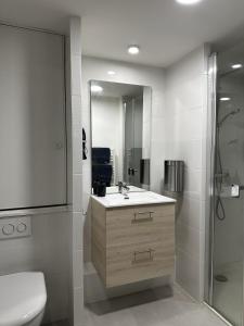 a bathroom with a toilet and a sink and a shower at Capitole Hyper-centre, Mezzanine & confort in Toulouse
