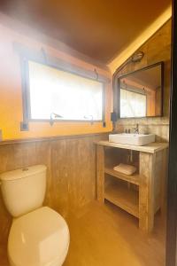 a bathroom with a toilet and a sink at Glamping Il Poderino in Cecina +26 photos