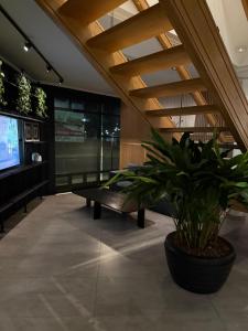 a potted plant in a room with a bench at THE HOTEL in Córdoba +31 photos