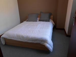 a bedroom with a large bed with white sheets and pillows at location Mirande 3 chamb 8 couchages 9 rue de soupon in Laruns