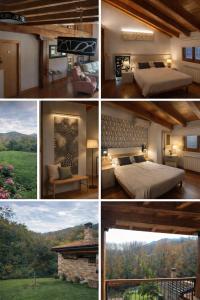 a collage of photos of a bedroom with a bed at El eco de los robles in Sumbilla +10 photos