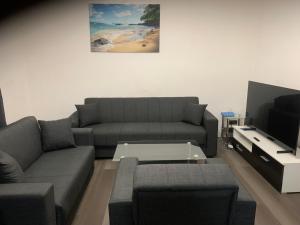 a living room with a couch and a tv at KM APPARTS 5 Wesel in Wesel
