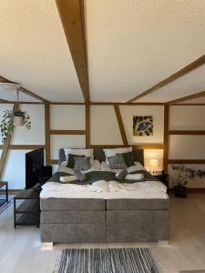 a bedroom with a large bed in a room at Studio with Kitchen & Parking near Thun and Bern in Herbligen 