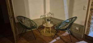 a room with two chairs and a table with a vase at Les plaines in Seigny