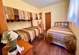 a bedroom with two bunk beds and a potted plant at La Casa de Isidora in Pan de Azúcar