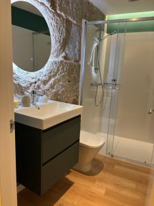 a bathroom with a sink and a shower at LAS TERRAZAS I Lujo frente a la plaza de Santa Eufemia in Ourense +26 photos
