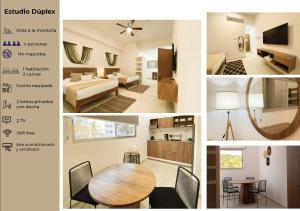 a collage of photos of a living room and dining room at Itare Beach House in Bucerías
