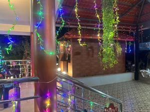 a building with christmas lights hanging from the ceiling at Fraydel Homestay in Honāvar