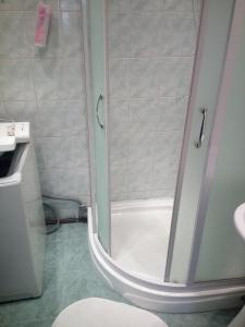 a bathroom with a shower with a toilet and a sink at Апартаменты на пр Александра Невского, 43 in Petrozavodsk