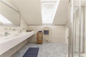a bathroom with a sink and a skylight at Kainreiterhof in Aich +38 photos