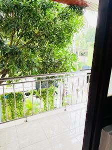 a balcony with trees and a white railing at S70 Villa in Dickwella