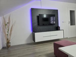 a living room with a tv on a white entertainment center at Apartment Djurdjic in Pale