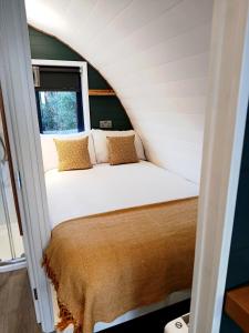 a bed in a small room with a window at The Nest in Doolin