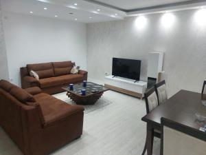 a living room with a couch and a television at Onix 1 in Soko Banja