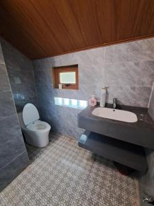 a bathroom with a sink and a toilet at Homestay field - bungalow, Ha giang loop tour, motorbikes rental in Ha Giang +148 photos