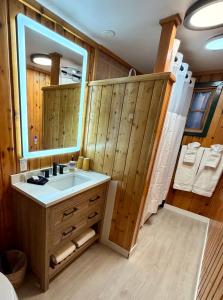 a bathroom with a sink and a mirror at Silver Fork Lodge & Restaurant in Brighton +58 photos