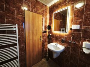 a bathroom with a sink and a mirror at Pension DORO in Černý Dŭl +35 photos