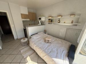 a small room with a bed in a kitchen at Studio moderne au cœur de Compiègne in Compiègne