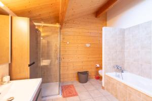 a bathroom with a shower and a sink and a toilet at Chalet Edliane in Font-Romeu-Odeillo-Via +33 photos