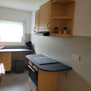a kitchen with a stove and a counter top at Ferienwohnung Weber in Mühlau +6 photos