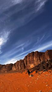 a view of a desert with a mountain in the background at Wadi rum fun time in Wadi Rum