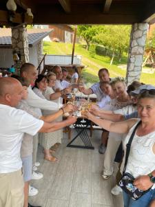 a group of people holding glasses of wine at Pensiunea Drumul Iancului in Vidra