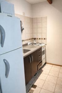 a kitchen with a white refrigerator and a sink at amailen ushuaia in Ushuaia