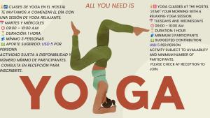 a poster for a yoga class with the words you care at Hostel Latinos Brothers Rooftop in Quito