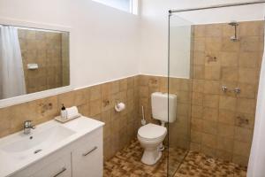 a bathroom with a toilet and a sink and a shower at Highway One Motel in Ceduna +14 photos