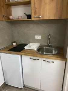 a kitchen with a sink and a counter top at Vila Seawolf Apartments in Sutomore +32 photos