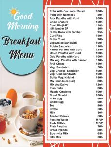 a menu for a good morning breakfast menu at Hotel 7R RESIDENCY in Jhānsi