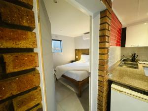 a bedroom with a bed and a sink in a room at Siyaya Palace in Jozini