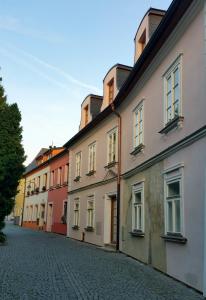 a row of buildings on a cobblestone street at Apartment 179 in Tábor