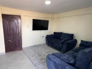 a living room with two couches and a flat screen tv at Gracious homes in Narok