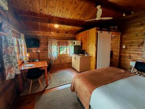 a bedroom with a bed and a table in a room at Tegwaan's Nest B&B in Mooiriver +11 photos