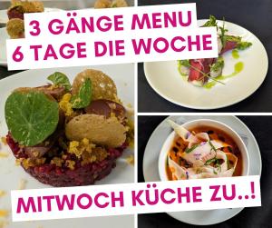 a collage of four photos with different types of food at Hotel Pinzgauerhof - Inclusive Evening Dinner in Saalbach-Hinterglemm +70 photos