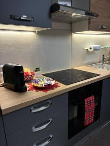 eine Küche mit Herd und Arbeitsplatte in der Unterkunft Loft Mag in Fanano + 29 Fotos