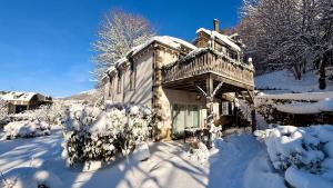 a house covered in snow with trees and bushes at La Comète - Le Mont Dore 4 pers in Le Mont-Dore