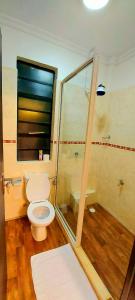 a bathroom with a toilet and a shower at Tranquille Homestay near JKIA Airport & SGR Station Nairobi in Nairobi