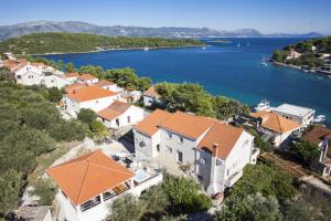 an aerial view of a house with a lake at Captain's Villa Sokol in Lumbarda