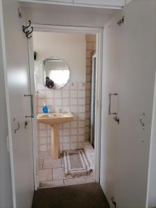a bathroom with a sink and a mirror at Mimosa House Double Room in Brackenfell