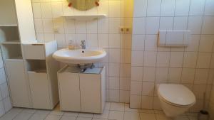 a bathroom with a sink and a toilet at Gästehaus Cavallo in Achberg +15 photos