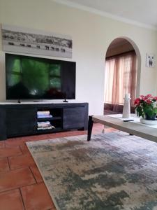 a living room with a large flat screen tv at Mimosa House Double Room in Brackenfell