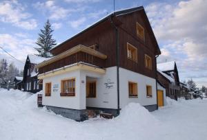 a house in the snow with snow around it at Apartments Bayer - ex Apartments Pavel in Abertamy