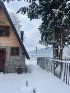 a house covered in snow next to a fence at Mala Vila Sofija in Mojkovac +17 photos