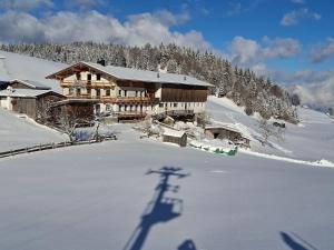 a shadow of a ski lodge in the snow at Ferienwohnung Hinterschwarzenberg in Brixlegg
