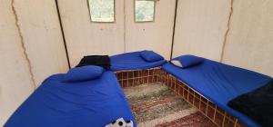a room with two blue pillows on a bed at ASSINGAR camp in Jazīrat Suhayl