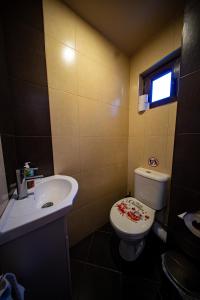 a small bathroom with a toilet and a sink at Къща за гости Милена in Apriltsi +59 photos