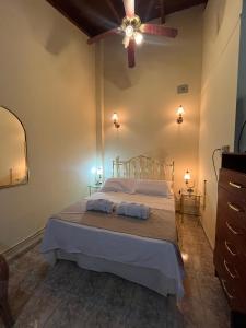 a bedroom with a bed with a ceiling fan at Appart Hotel Garay in Rafaela