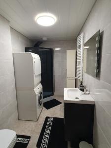 a small bathroom with a refrigerator and a sink at Ferienwohnung Clausthal in Clausthal-Zellerfeld